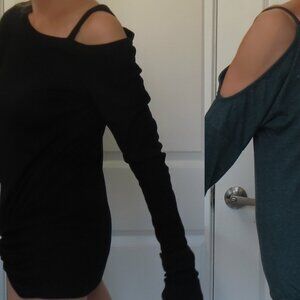 TWO cotton blend cutaway shoulder tops, size S